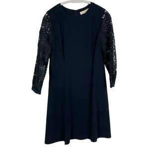LOFT Navy Blue Lace/Crochet Sleeve Dress, size 10 Petite, NWT